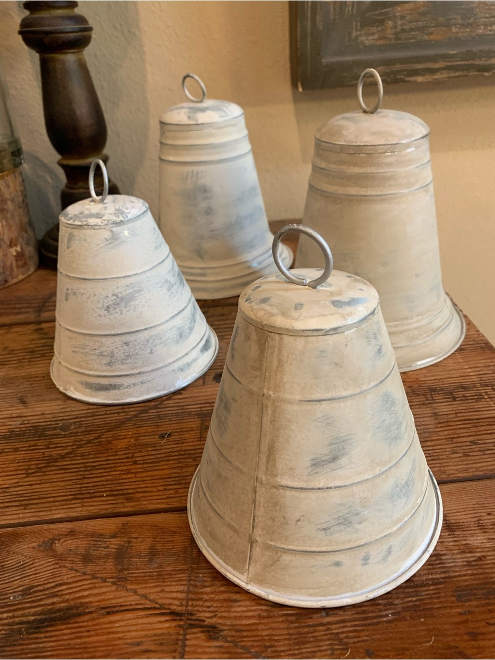 Farmhouse-Style Decorative Bell Set in Distressed Cream